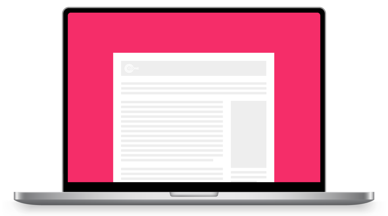 Single Skin ad format mockup showing a laptop with branded skin wrapping editorial content